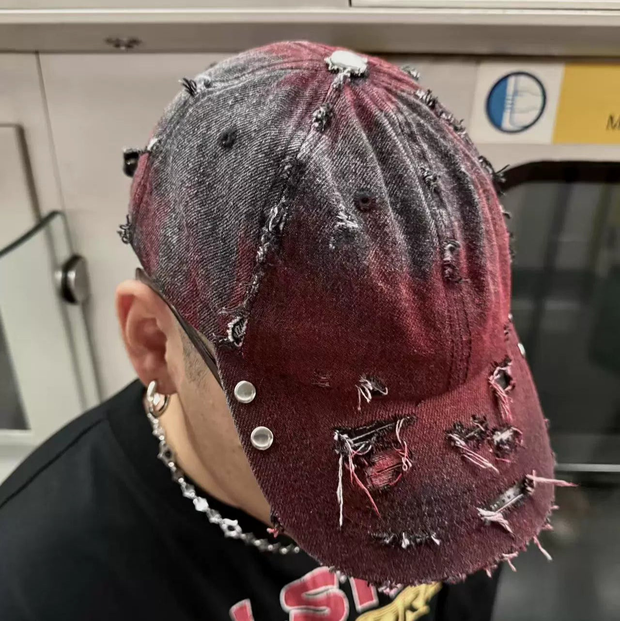 Washed Tie-Dye Damage Curved-Brim Cap WN21105