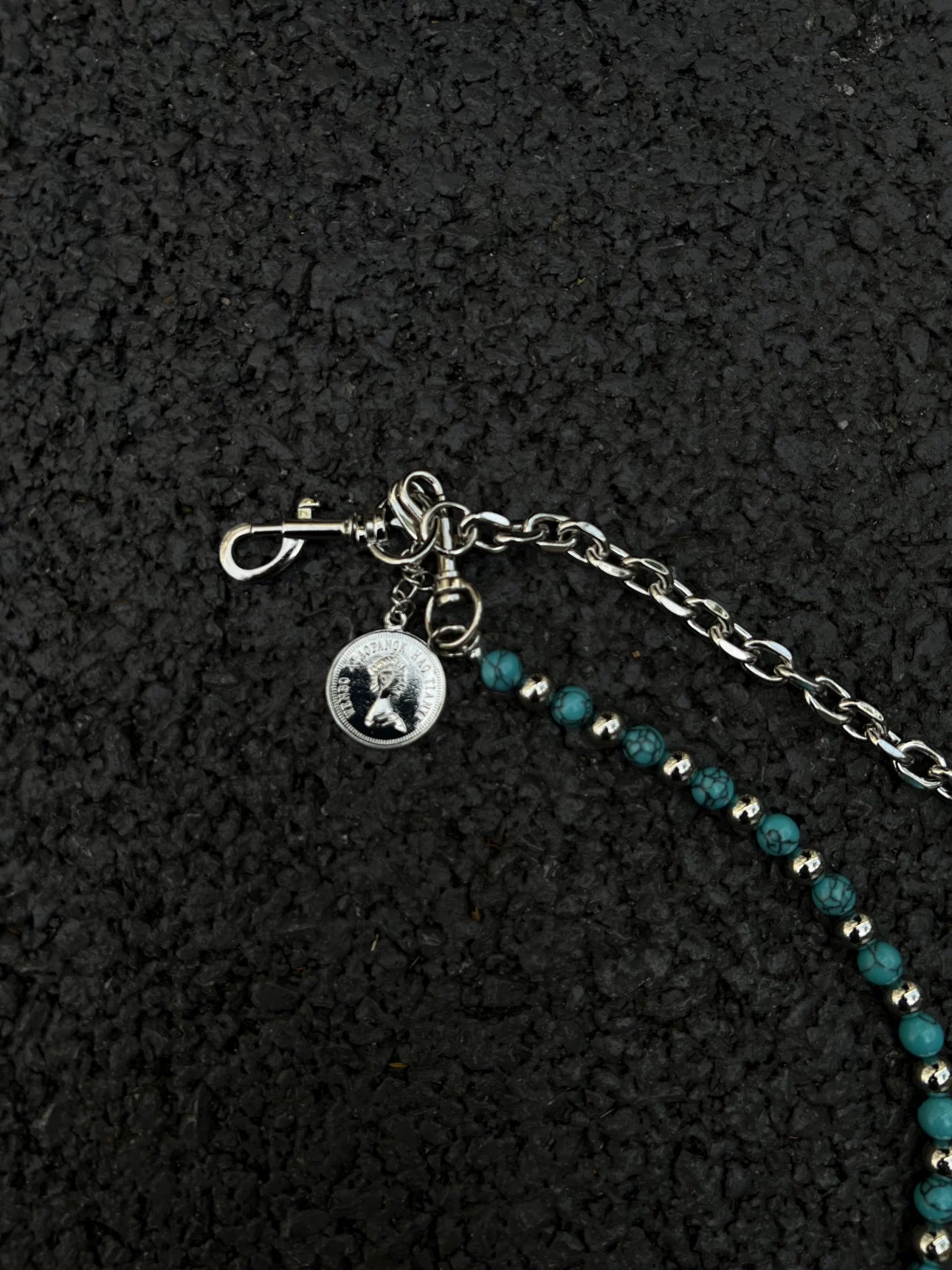 WN23191 Another Day x Blue Background Black Turquoise Hand-Beaded Jeans Chain Street Hanging Chain Detachable on One Side WN23191