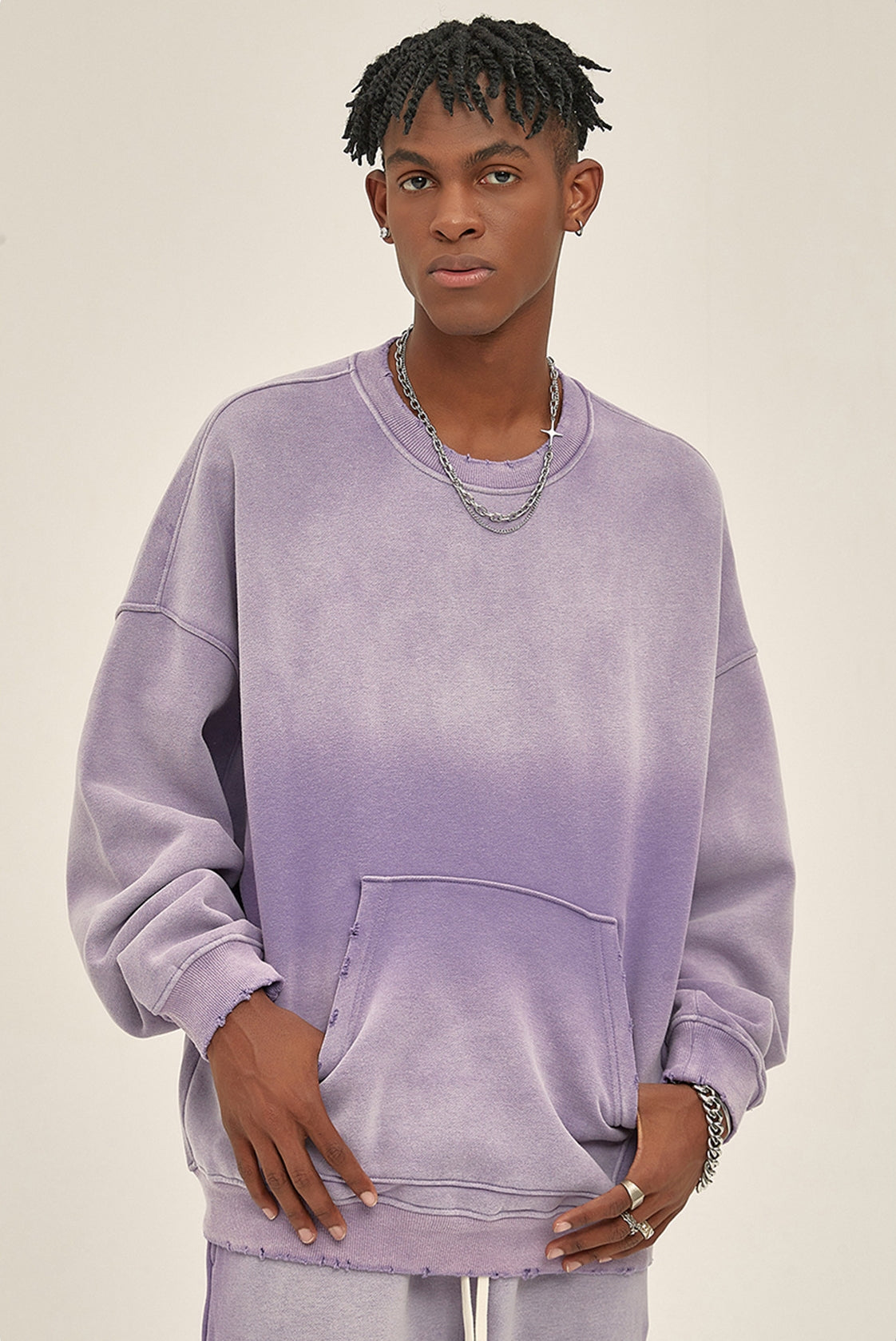 Fleece Lining Spray-dye Damage Oversize Sweatshirt WN9967