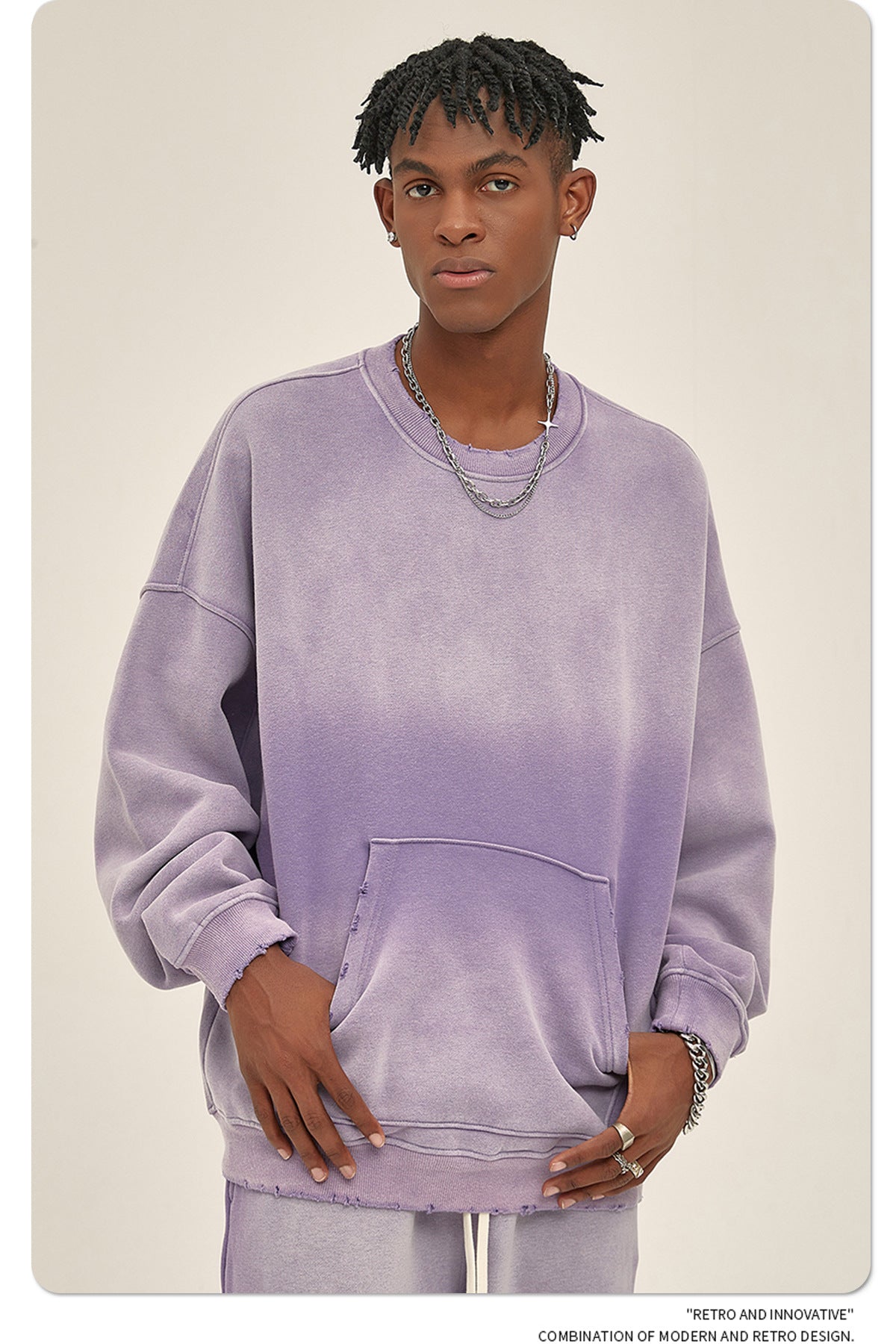 Fleece Lining Spray-dye Damage Oversize Sweatshirt WN9967