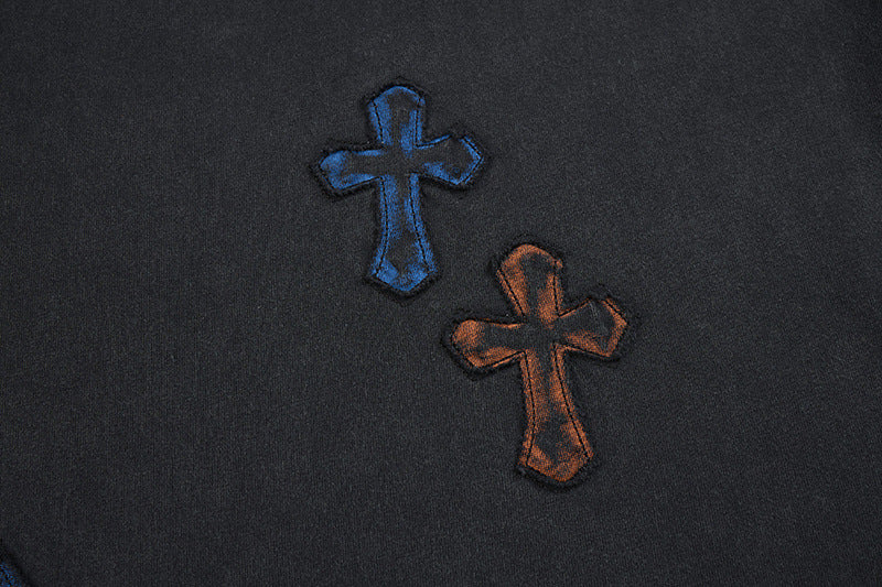 Washed Cross Applique Short Sleeve T-Shirt WN25439