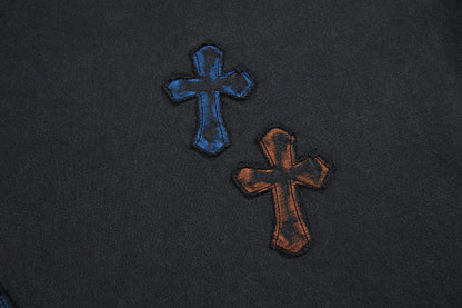 Washed Cross Applique Short Sleeve T-Shirt WN25439