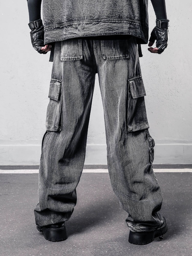 Ribbon Strap Damage Wash Wide Leg Denim Jeans WN22448