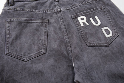 Gradient Paint Letter Graphic Wide Leg Denim Jeans WN28027