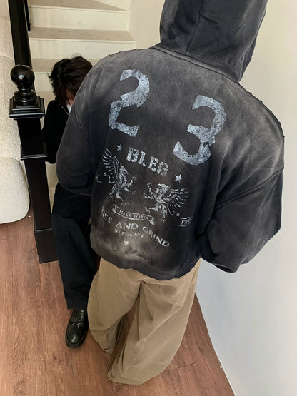 Paint Design Washed Zipper Hoodie WN22179