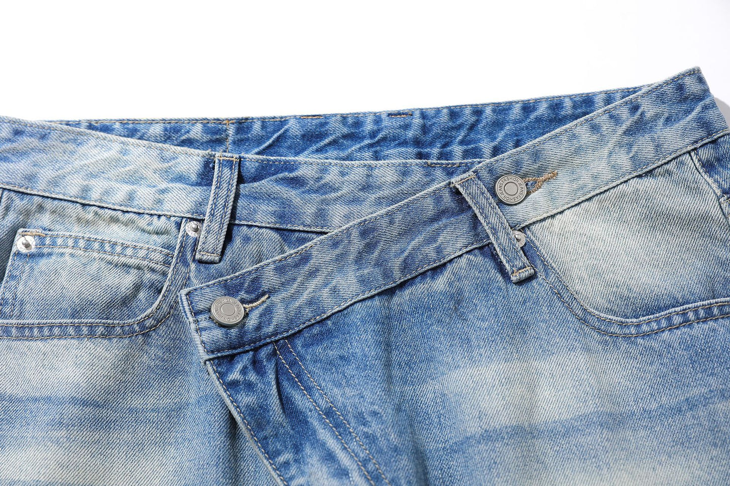 Dirty Washed Irregular Flare Denim Jeans WN26118
