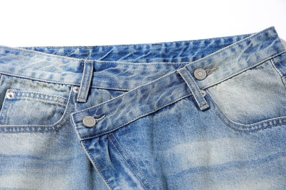 Dirty Washed Irregular Flare Denim Jeans WN26118