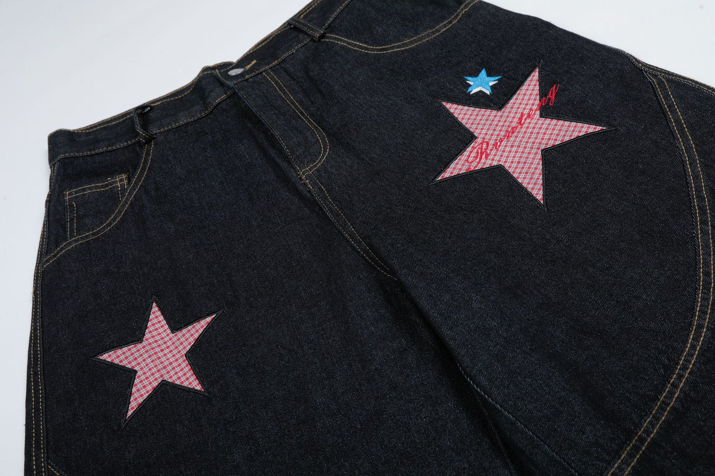 Star Patch Embroidery Denim Wide Leg Half Pants WN25693