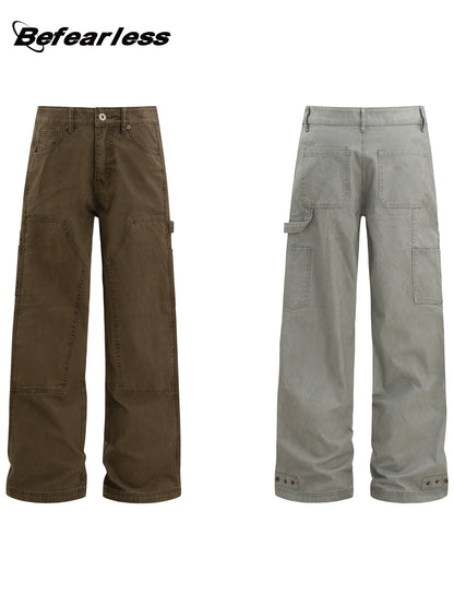 Washed Double Knee Wide Leg Cargo Pants WN26238