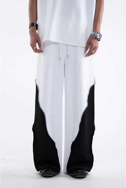 Beading Paint Shoulder-Pad Short Sleeve T-Shirt & Wide Leg Pants Setup WN20640