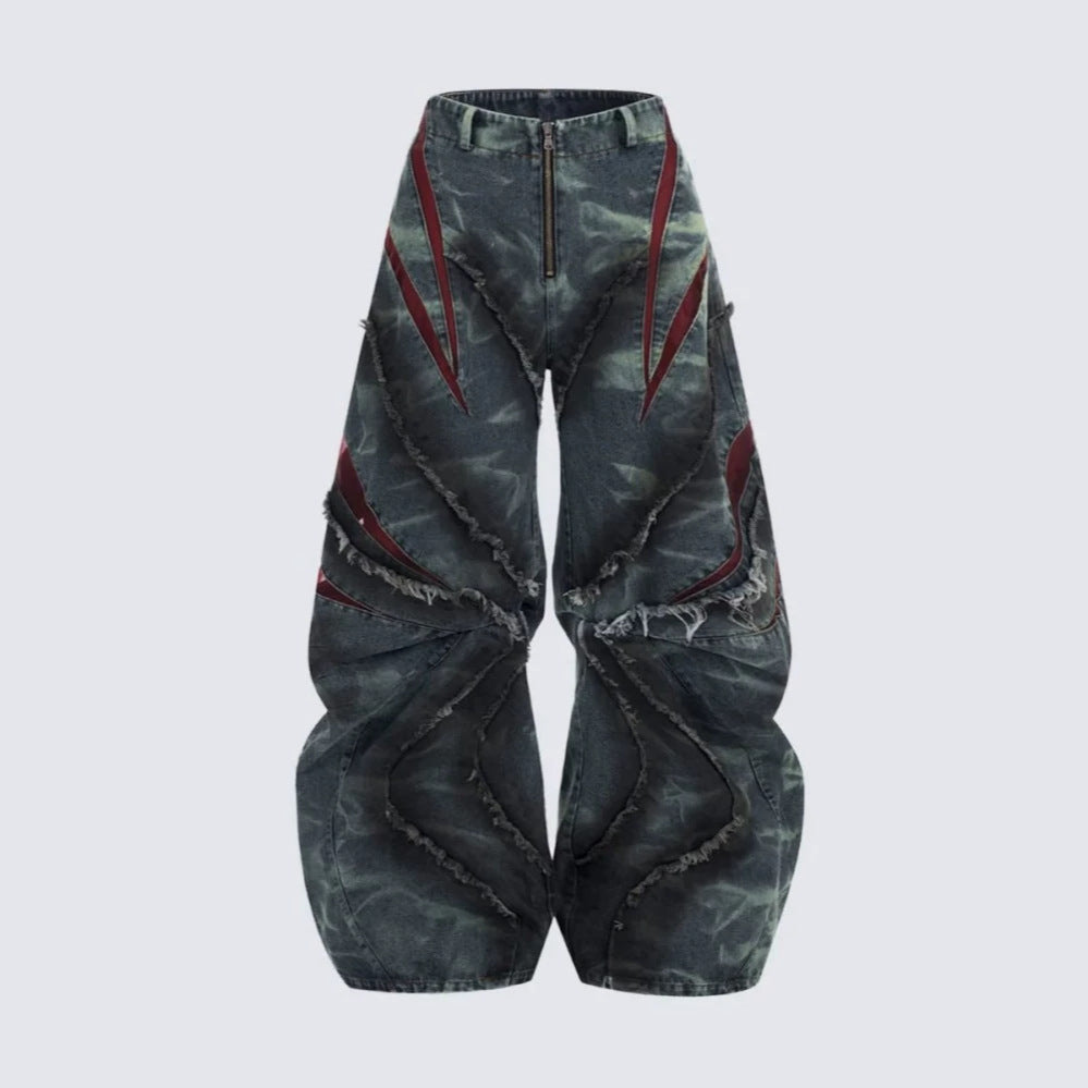 Frayed Panel Graphic Flare Denim Jeans WN27982