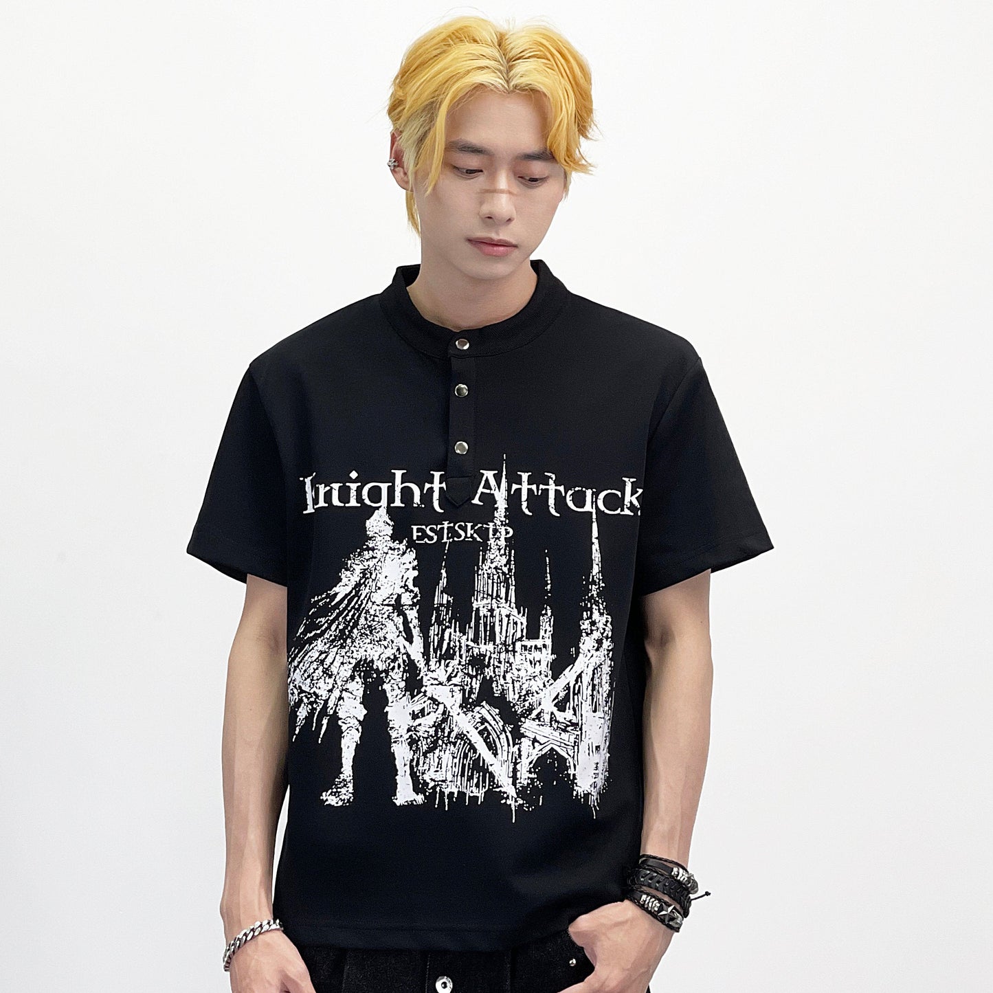 Graphic Art Print Henley Short Sleeve T-Shirt WN24280