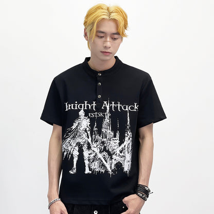 Graphic Art Print Henley Short Sleeve T-Shirt WN24280