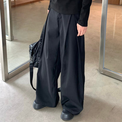 Structured Pleats Draped Wide Leg Trousers WN25256