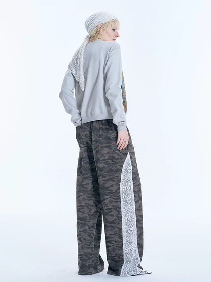 Patchwork Lace Cutout Sequin Embroidery Sweatshirt WN18947