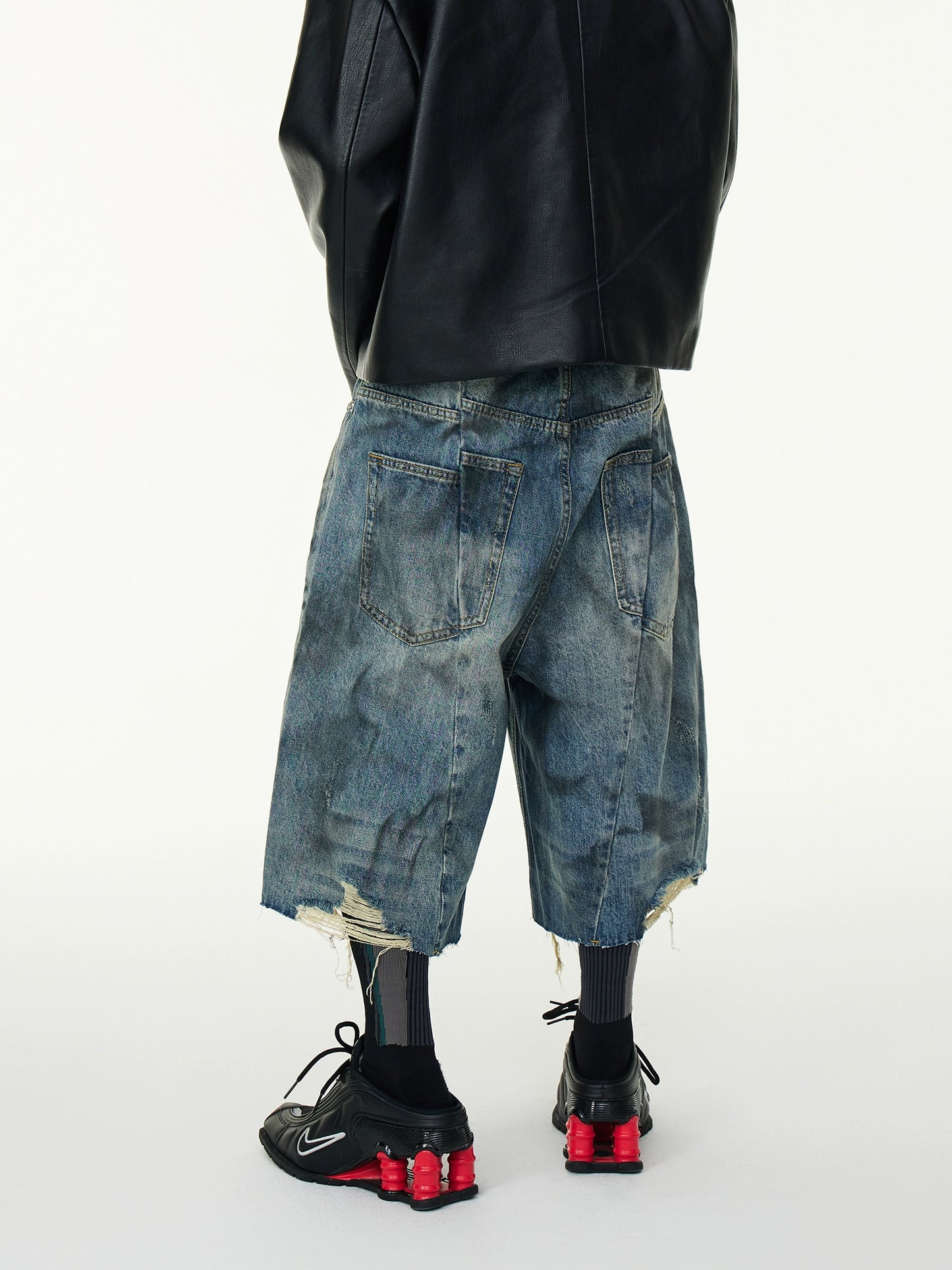 Wash Crinkle Cut Hem Denim Half Jeans WN16933