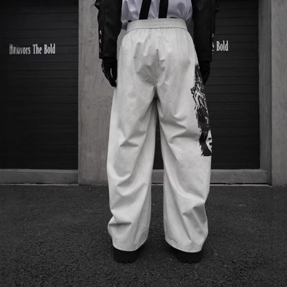 Graphic Print Text Detail Wide Leg Pants WN28088