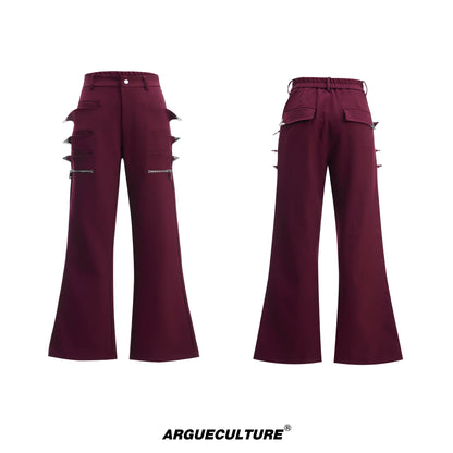 Asymmetrical Metal Zipper Flare Pants WN20682
