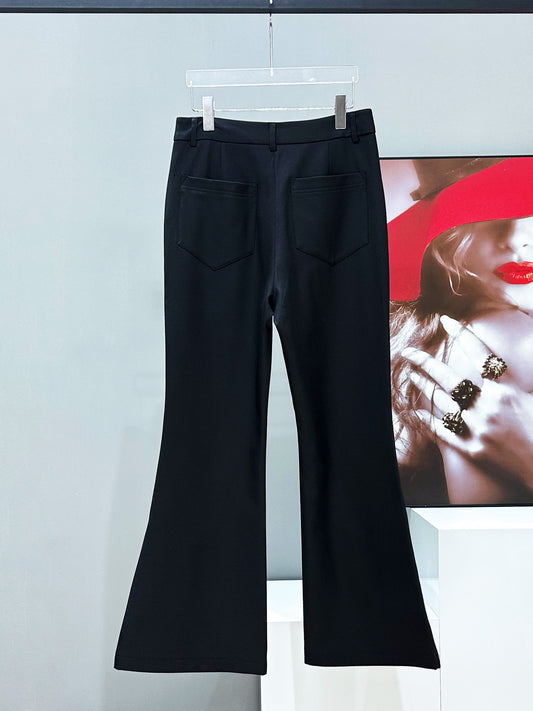 Studs Chain Deconstructed Wide Leg Flare Trousers WN23940