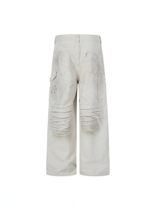 Washed Wrinkle Detail Wide Leg Denim Jeans WN28005