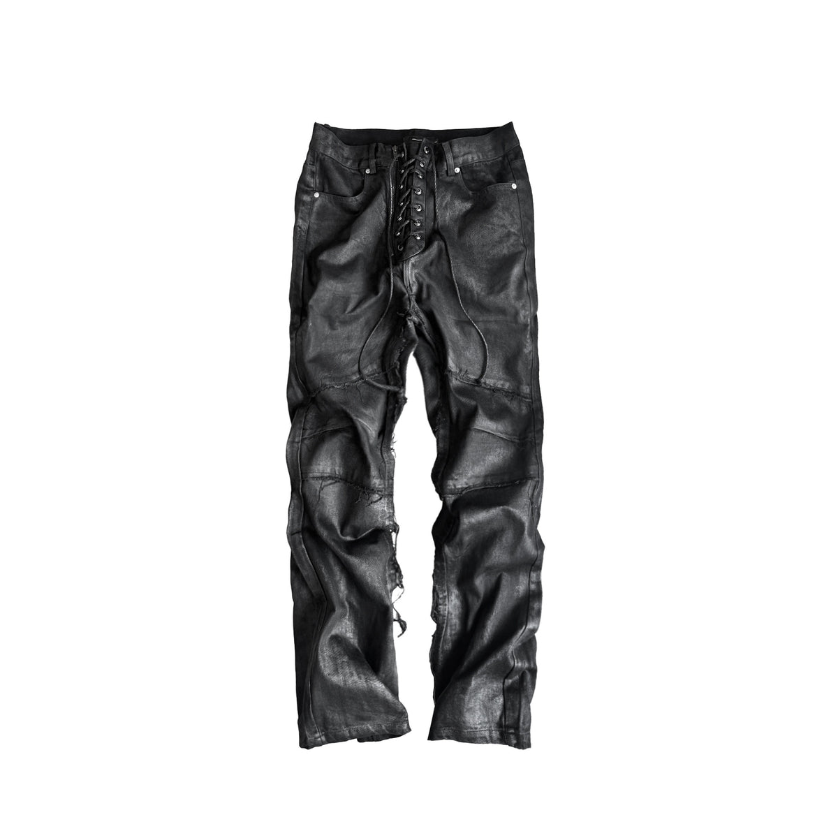 Lace-Up U-Shaped Seam Zipper Fly Straight Denim Jeans WN27070