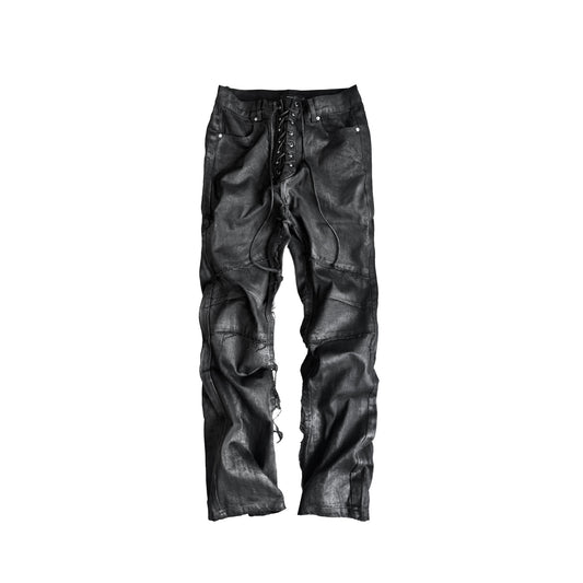 Lace-Up U-Shaped Seam Zipper Fly Straight Denim Jeans WN27070