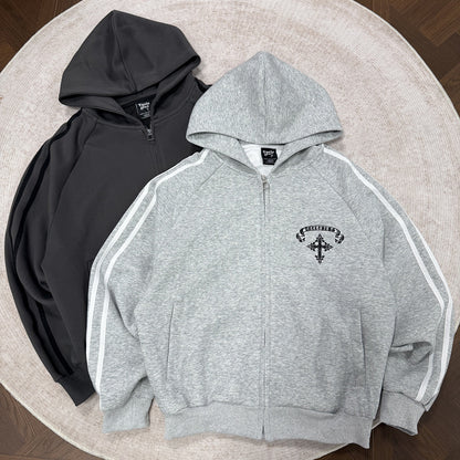 Stripe Cross Print Zipper Hoodie WN25496