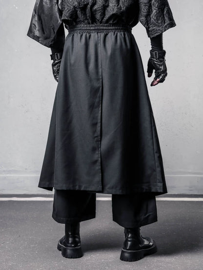 Fake Layered Ribbon Strap Cropped Wide Leg Pants WN22495