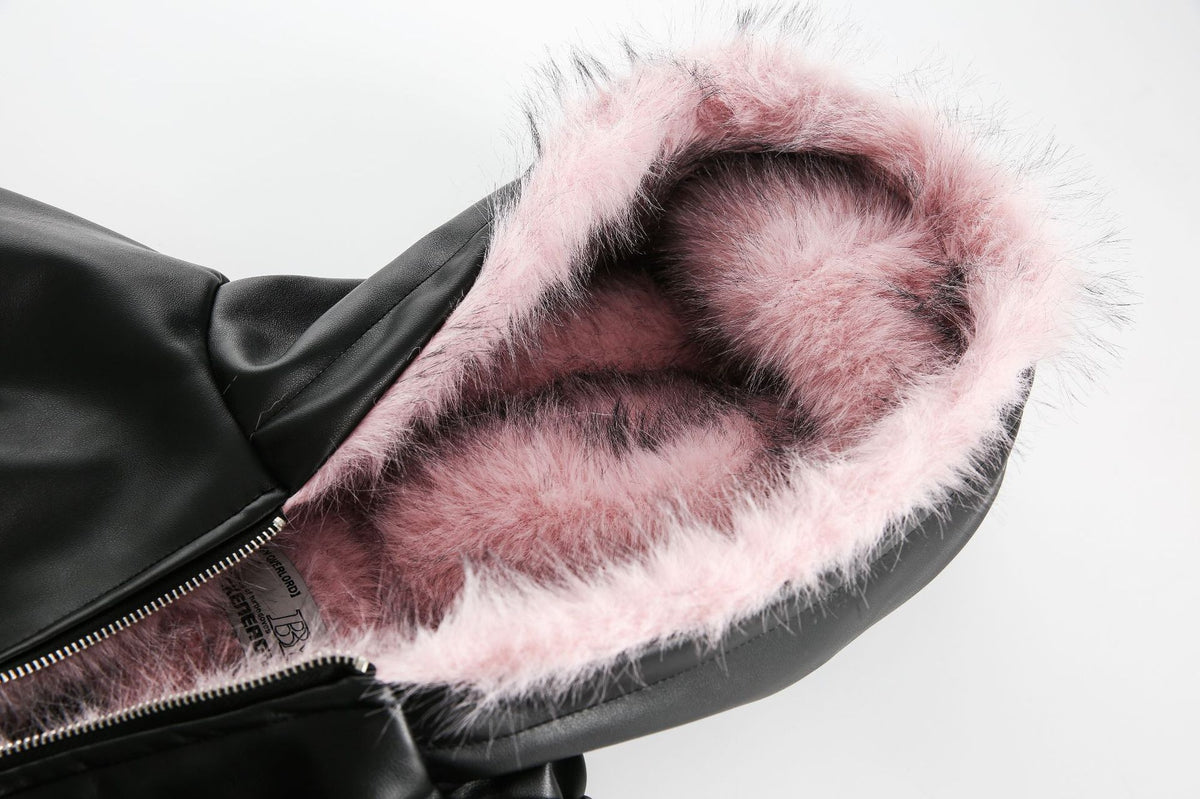 Fake Fur Lining Hooded PU Leather Jacket WN28066