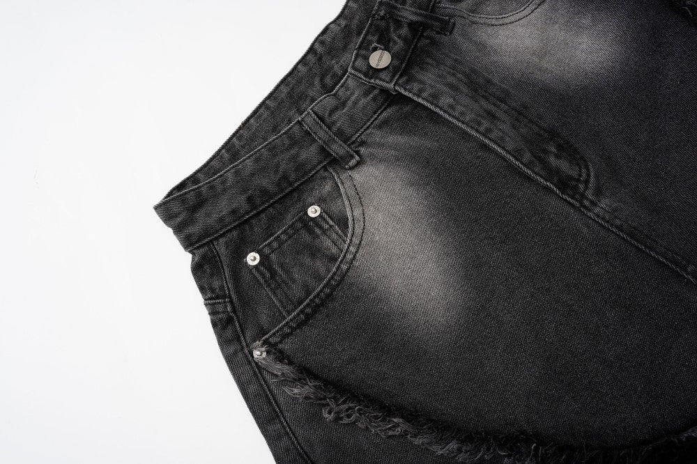 Faded Raw-Edge Wide Leg Denim Jeans WN28121