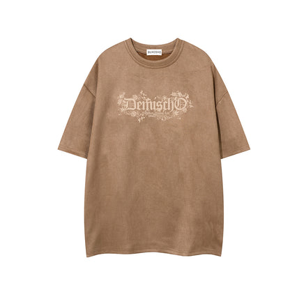 Suede Letter Print Short Sleeve T-Shirt WN25619