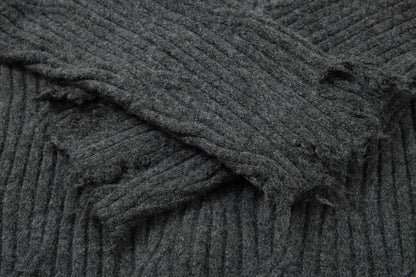 Frayed Hem Oversize Knit Sweater WN25934