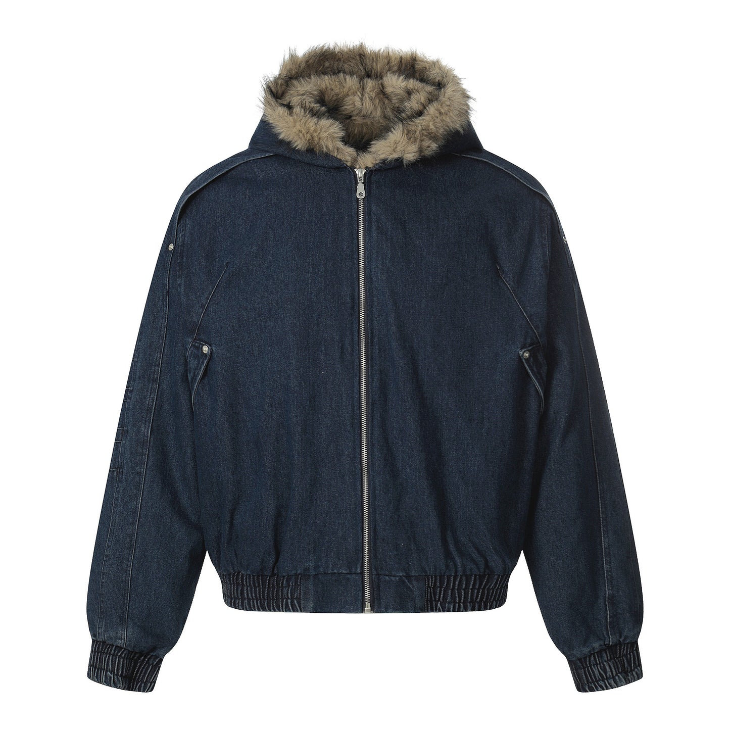 Fake Fur Collar Denim Zipper Jacket WN21883