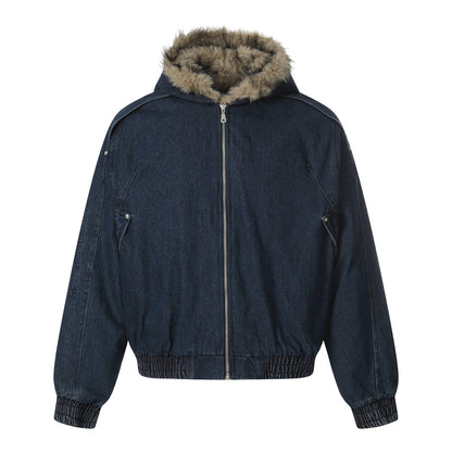 Fake Fur Collar Denim Zipper Jacket WN21883