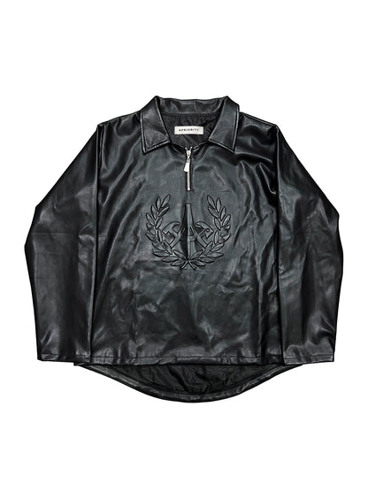 PU Leather Long Sleeve Polo Shirt WN18928