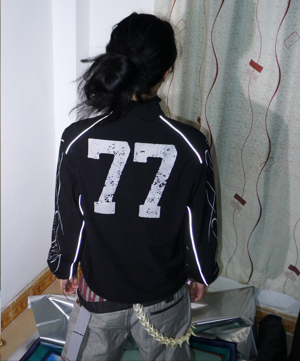 Raglan Horse Graphic Print Studs Detail Jacket WN27388