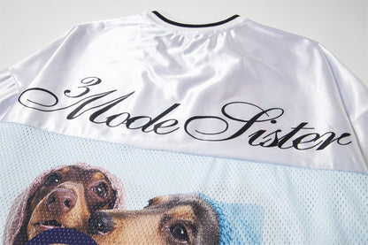 Dog Print V-Neck Breathable Sporty Short Sleeve T-Shirt WN26841