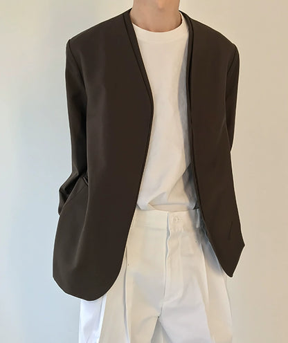 Fake Layered Collarless Tailored Jacket WN21463