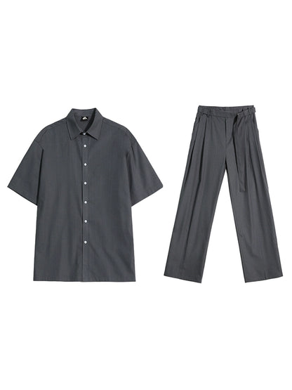 Plain Oversize Short Sleeve Shirt & Straight Pants Setup WN20270