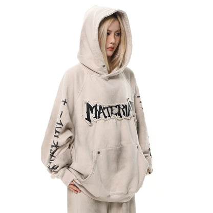 Heavyweight Washed Patch Embroidery Pullover Hoodie WN25660