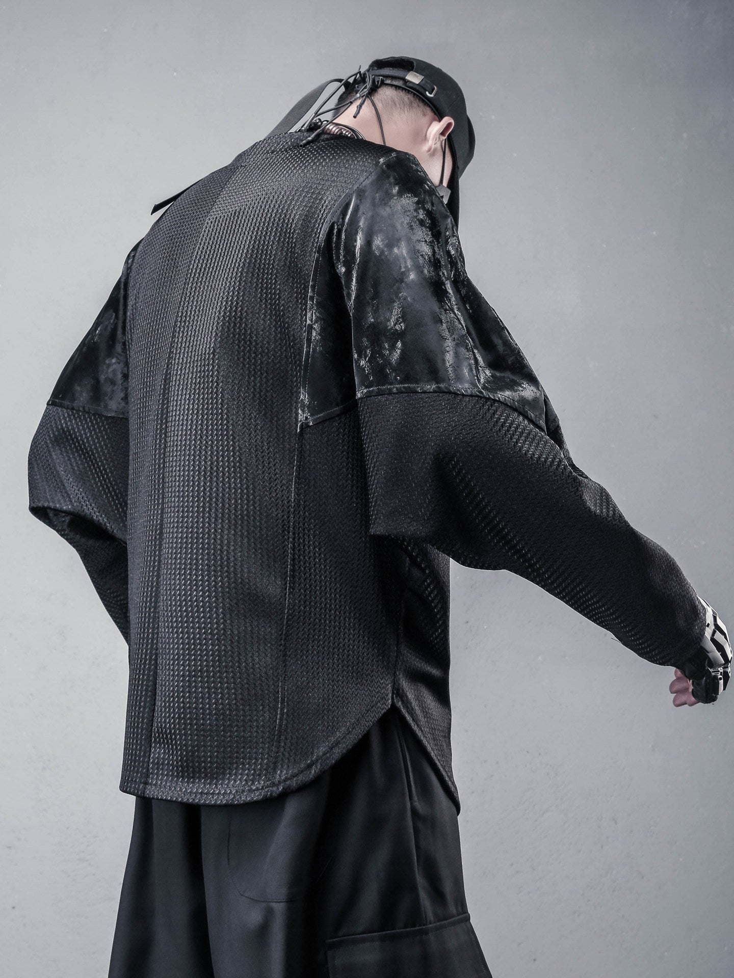 PU Leather Batwing Long Sleeve T-Shirt WN22558