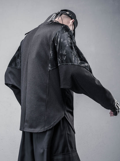 PU Leather Batwing Long Sleeve T-Shirt WN22558