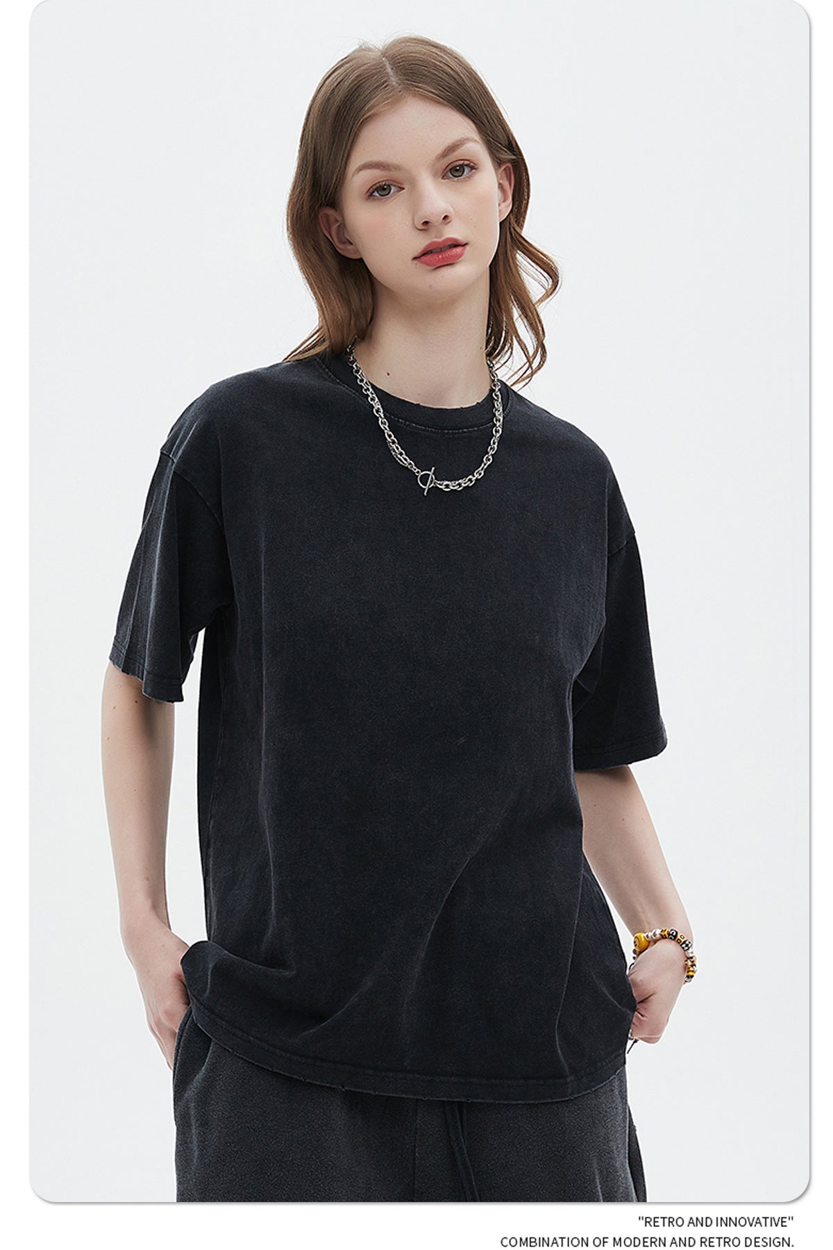 Washed Dyed Oversize Damage Short-sleeve T-shirt & Short Sweatpants Setup WN6630