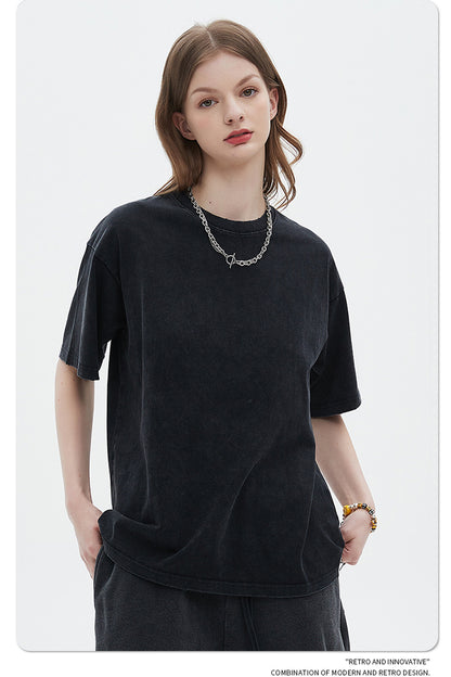 Washed Dyed Oversize Damage Short-sleeve T-shirt & Short Sweatpants Setup WN6630