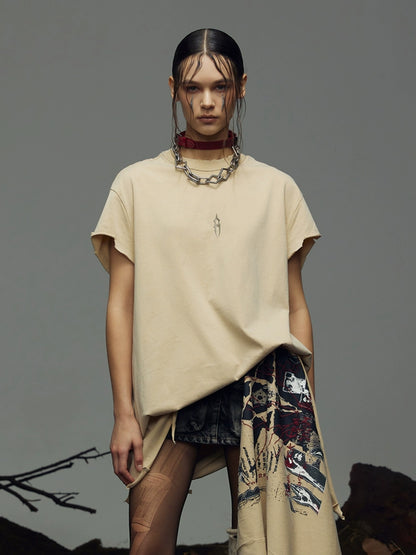 Graphic Print Washed Damage Short SleeveT-Shirt WN17825