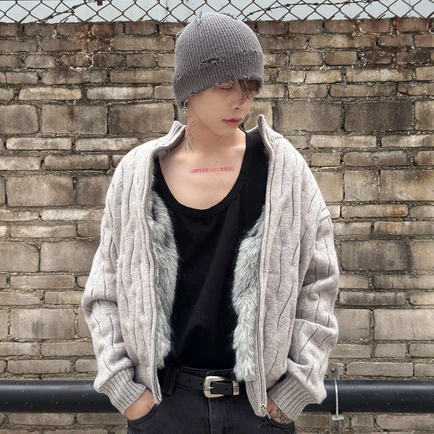 Simple Stitching Fleece Lining Knit Cardigan WN22993