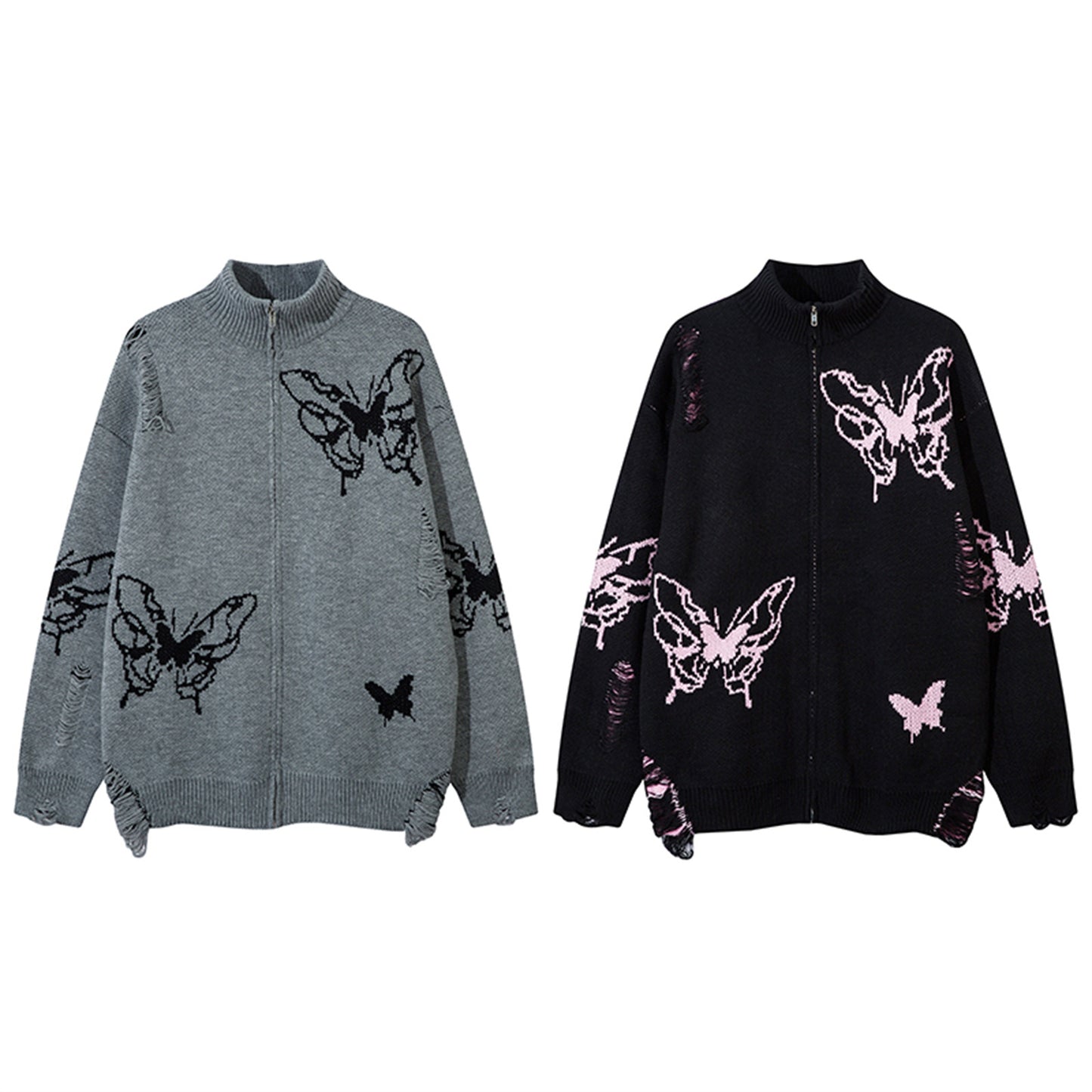 Butterfly Jacquard Zipper Knit Cardigan WN11199