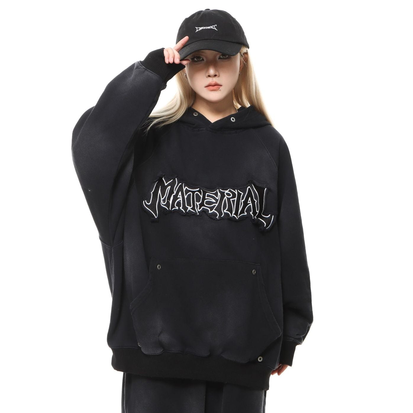 Heavyweight Washed Patch Embroidery Pullover Hoodie WN25660