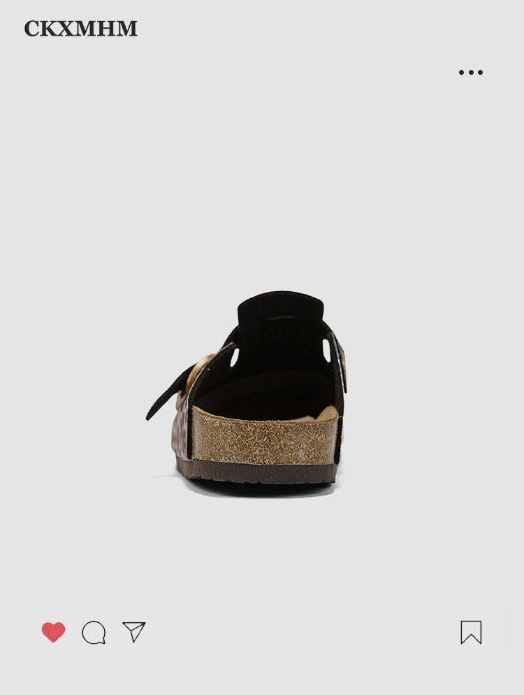 Leopard Print Metal Buckle Mules WN23364