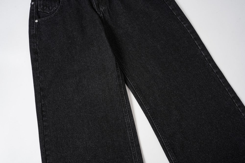 Double Waist Studs Detail Wide Leg Denim Jeans WN28026